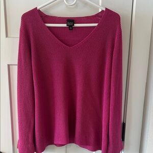 Eileen Fisher Pink Cotton Silk Rib Knit Sweater L Italian Yarn